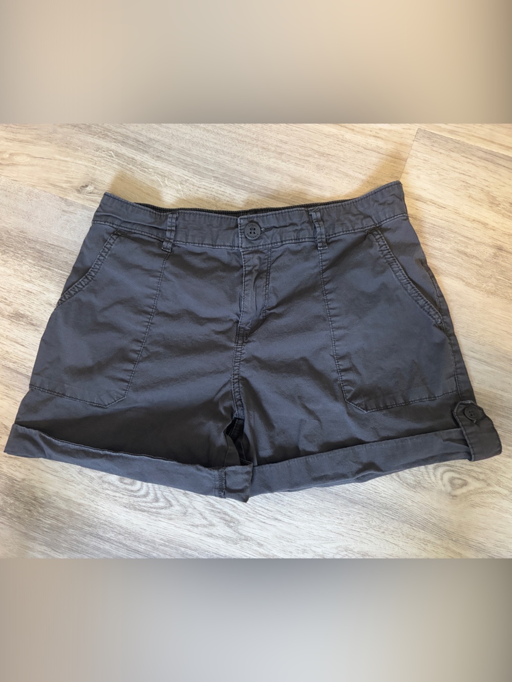 Casual Dark Gray Bermuda Shorts with Rolled Hem